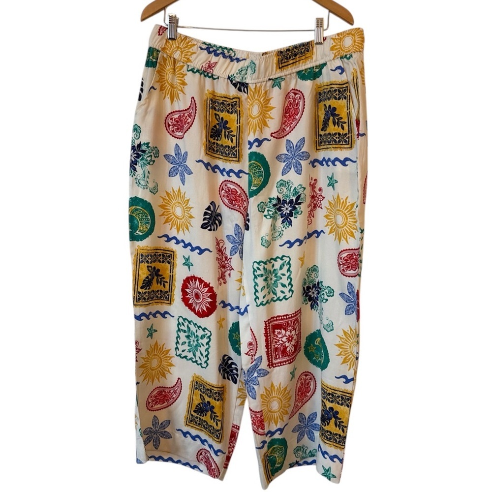 Jules & Leopold Multicolor Wide Leg Capris Pants Tropical Vacation Casual XL